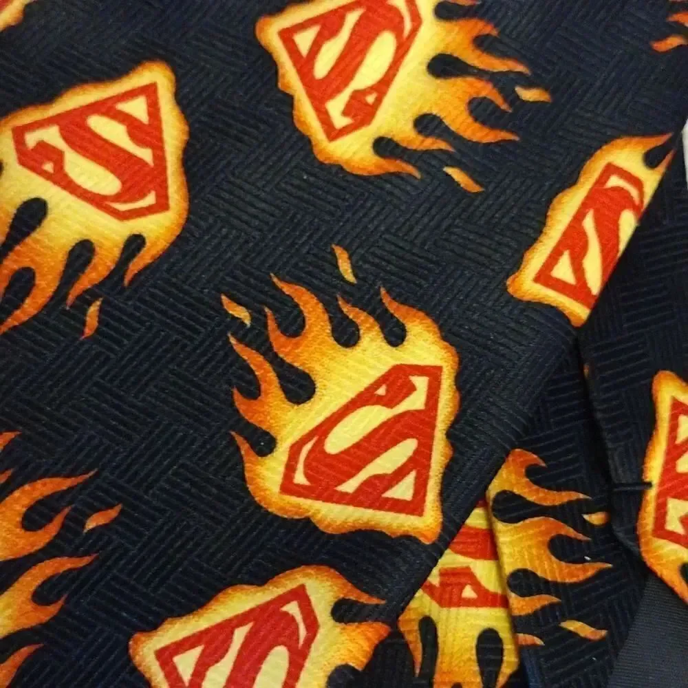2 VTG DC Comics Superman Logos Black‎ Blue Satin Neck Ties Bundle
